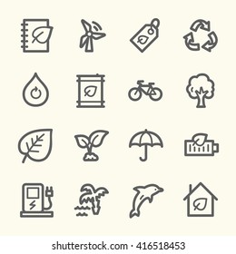 Ecology web icons.  Green technology, environment protection and recycling symbol, vector signs