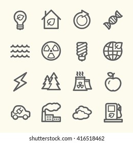 Ecology web icons.  Green technology, environment protection and recycling symbol, vector signs