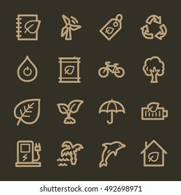 Ecology web icons.  Green technology, environment protection and recycling symbol, vector signs