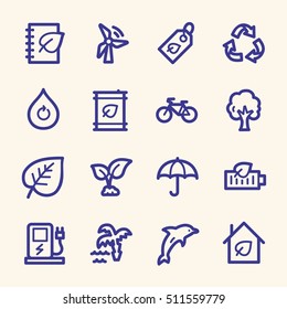 Ecology web icons.  Green technology, environment protection and recycling symbol, vector signs