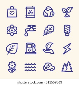 Ecology web icons.  Green technology, environment protection and recycling symbol, vector signs