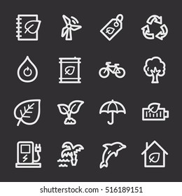 Ecology web icons.  Green technology, environment protection and recycling symbol, vector signs