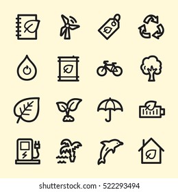 Ecology web icons.  Green technology, environment protection and recycling symbol, vector signs