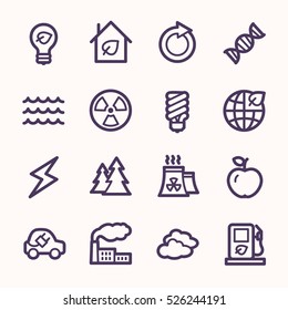 Ecology web icons.  Green technology, environment protection and recycling symbol, vector signs