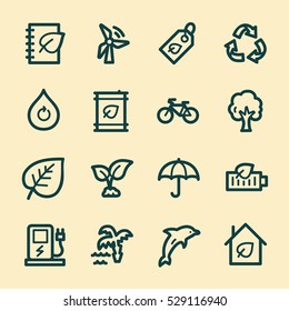 Ecology web icons.  Green technology, environment protection and recycling symbol, vector signs