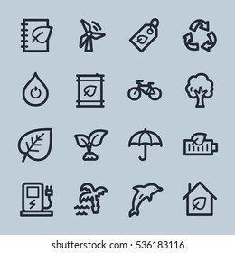 Ecology web icons.  Green technology, environment protection and recycling symbol, vector signs
