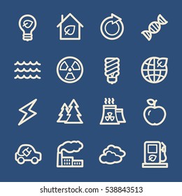 Ícones da Web de ecologia.  Tecnologia verde, proteção ambiental e símbolo de reciclagem, sinais vetoriais