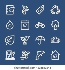 Iconos web de ecología.  Tecnología verde, protección del medio ambiente y símbolo de reciclado, signos vectores