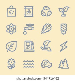 Iconos web de ecología.  Tecnología verde, protección del medio ambiente y símbolo de reciclado, signos vectores