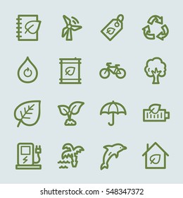 Ecology web icons.  Green technology, environment protection and recycling symbol, vector signs