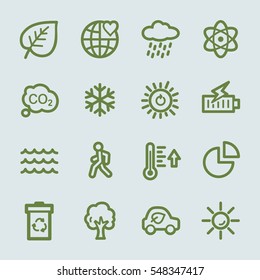 Ecology web icons.  Green technology, environment protection and recycling symbol, vector signs