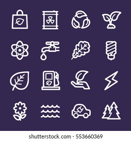 Iconos web de ecología.  Tecnología verde, protección del medio ambiente y símbolo de reciclado, signos vectores