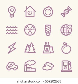 Iconos web de ecología.  Tecnología verde, protección del medio ambiente y símbolo de reciclado, signos vectores