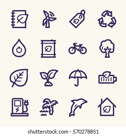 Ecology web icons.  Green technology, environment protection and recycling symbol, vector signs