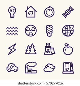 Ecology web icons.  Green technology, environment protection and recycling symbol, vector signs