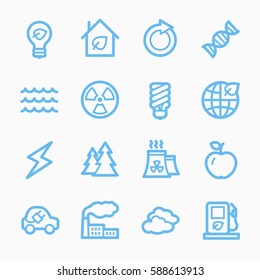 Ecology web icons.  Green technology, environment protection and recycling symbol, vector signs