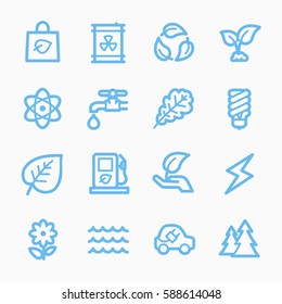 Ícones da Web de ecologia.  Tecnologia verde, proteção ambiental e símbolo de reciclagem, sinais vetoriais