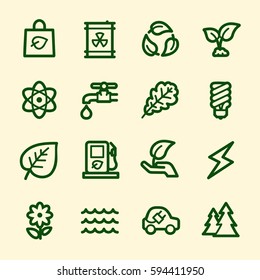 Ecology web icons.  Green technology, environment protection and recycling symbol, vector signs
