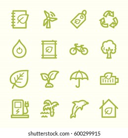 Ecology web icons.  Green technology, environment protection and recycling symbol, vector signs