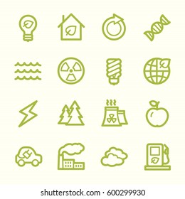 Iconos web de ecología.  Tecnología verde, protección del medio ambiente y símbolo de reciclado, signos vectores