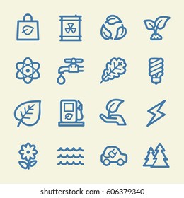 Ecology web icons.  Green technology, environment protection and recycling symbol, vector signs