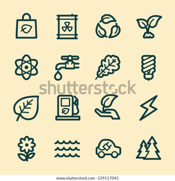 Ecology web icons.  Green\
technology, environment protection and recycling symbol, vector\
signs