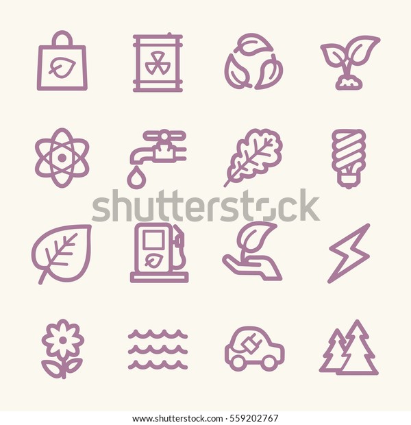 Ecology web icons.  Green\
technology, environment protection and recycling symbol, vector\
signs