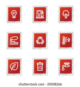 Iconos web ecológicos, series de sellos rojos