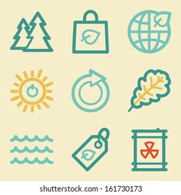 Ecology web icons, retro colors
