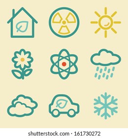 Ecology web icons, retro colors