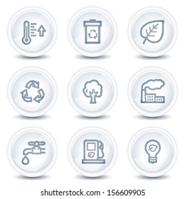 Ecology web icons set 1, white glossy circle buttons