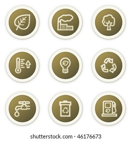 Ecología iconos web set 1, serie de botones de círculo marrón
