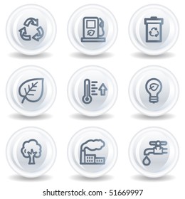 Ecology web icons set 1, white glossy circle buttons