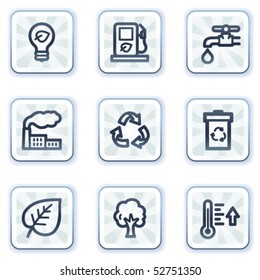 Ecología iconos web conjunto 1, botones cuadrados blancos