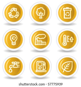 Ecology web icons set 1, yellow glossy circle buttons