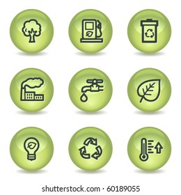 Ecology web icons set 1, green glossy circle buttons