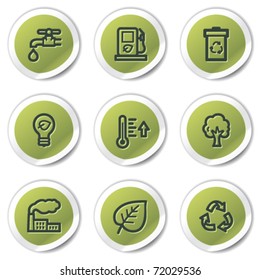 Ecology web icons set 1, green circle stickers