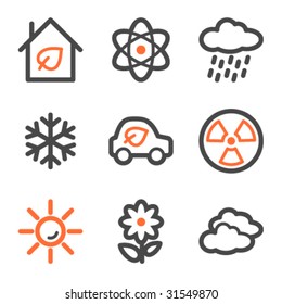 Ecology web icons set 2, orange and gray contour series