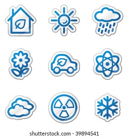 Ecology web icons set 2, blue contour sticker series
