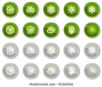 Ecology web icons set 2, green and grey circle buttons series