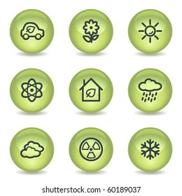 Ecología iconos web conjunto 2, botones de círculo verde brillante