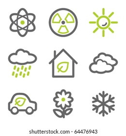 Ecology web icons set 2, green and gray contour series