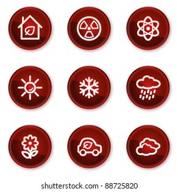 Ecología iconos web conjunto 2, botones de círculo rojo oscuro
