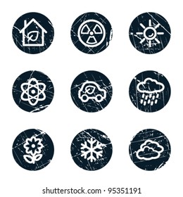 Ecology web icons set 2, grunge circle buttons