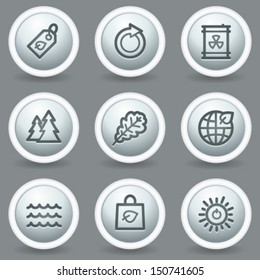 Ecology web icons set 3, circle grey matte buttons