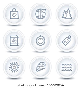 Ecology web icons set 3, white glossy circle buttons