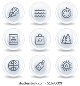 Ecology web icons set 3, white glossy circle buttons