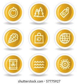Ecologia conjunto de ícones da web 3, botões de círculo brilhante amarelo