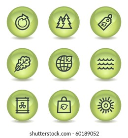 Ecology web icons set 3, green glossy circle buttons