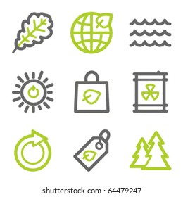 Ecology web icons set 3, green and gray contour series